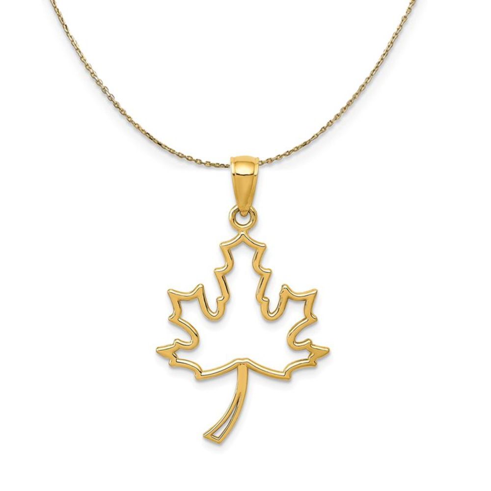 14k Yellow Gold Polished Maple Leaf Silhouette Necklace - 20 Inch